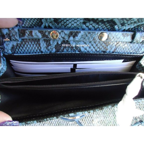 Rebecca Minkoff  Snake Python Blue Leather EDIE WALLET On Chain Crossbod… - Picture 9 of 11